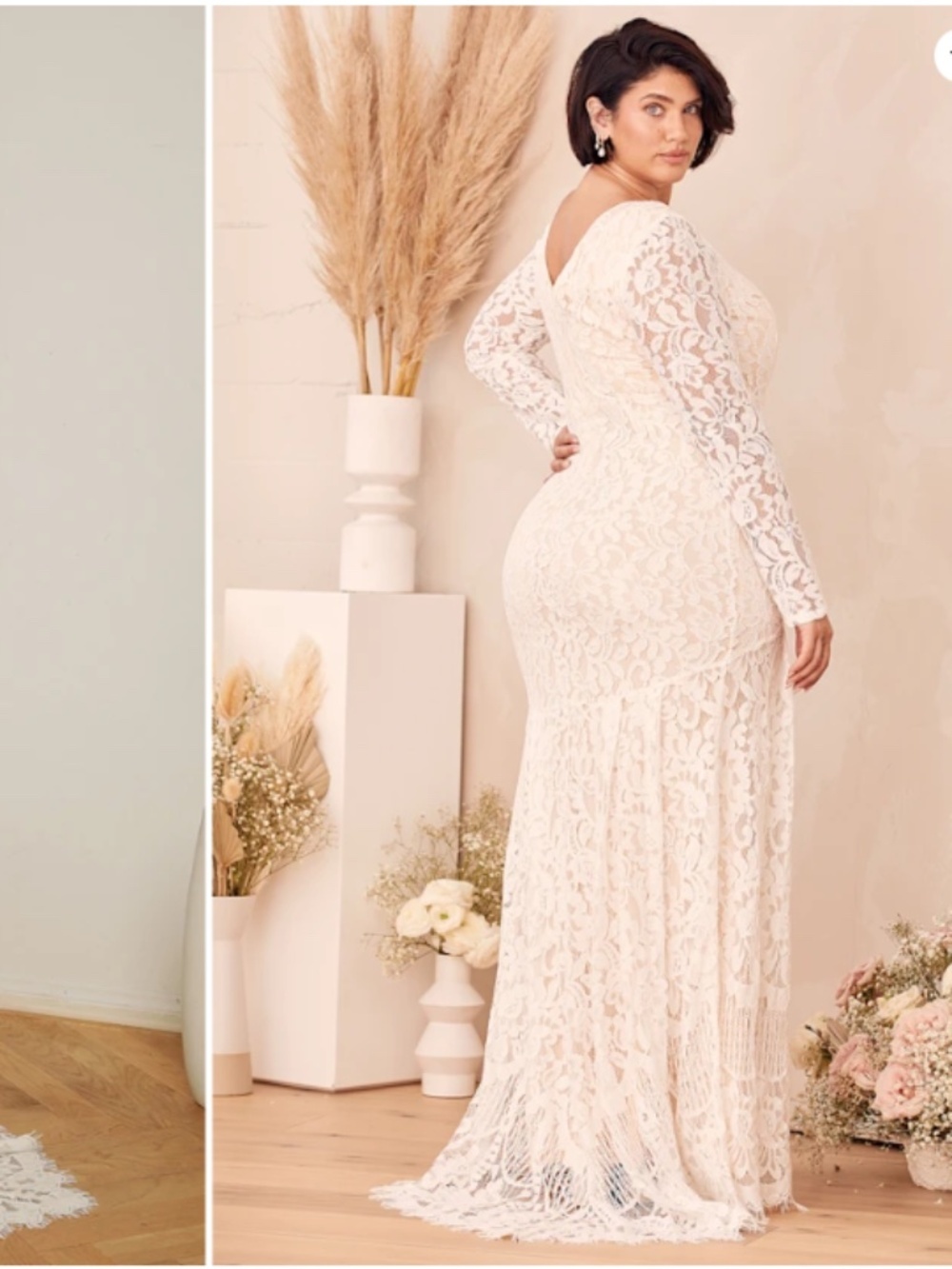 LULU's Sexy Romantic Flowy Lace Bridal Shower Elopement Reception Gown - Picture 5 of 11
